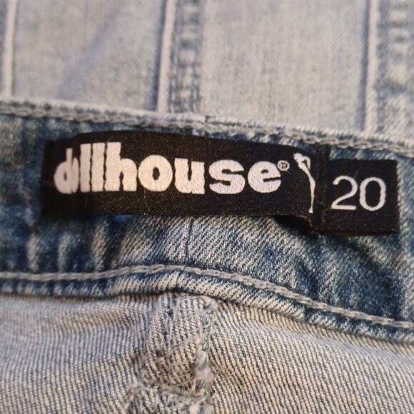 Dollhouse Denim Distress Jeans Skirt With Silver & Pearly Beads. Size 20 - Picture 11 of 16